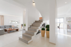 Minimalistic spacious house interior with two floors
