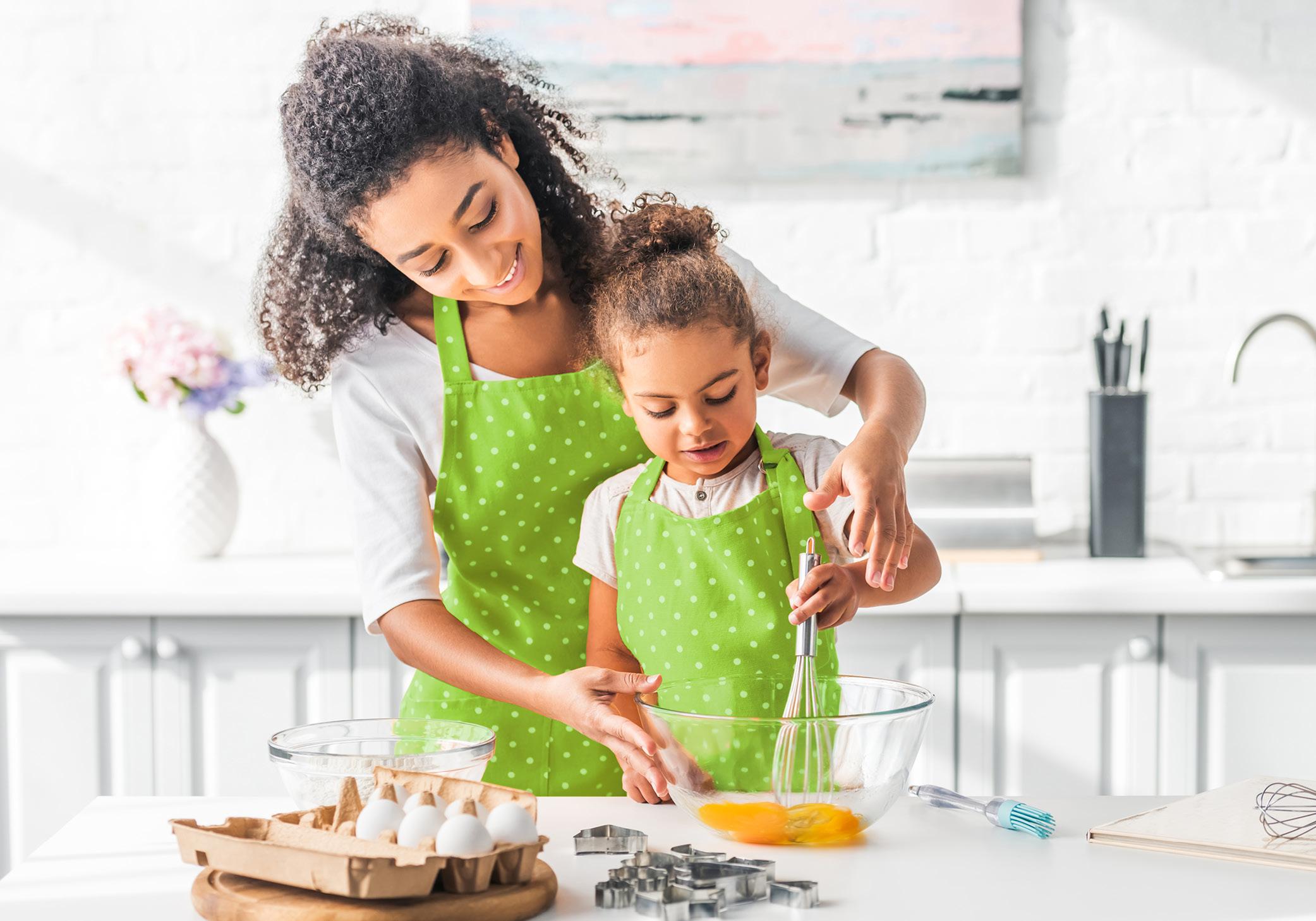 mom and child cooking