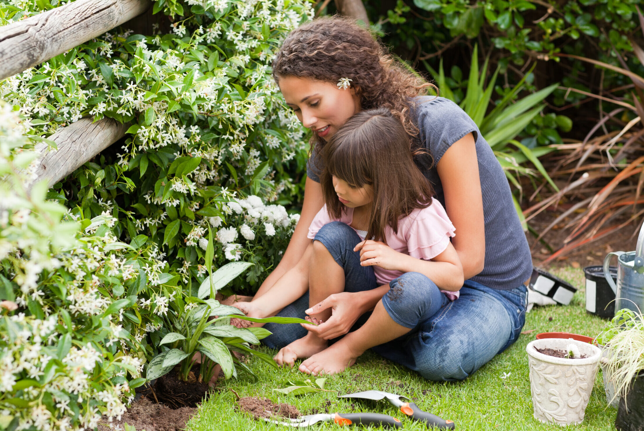 Mother and Daughter in Garden