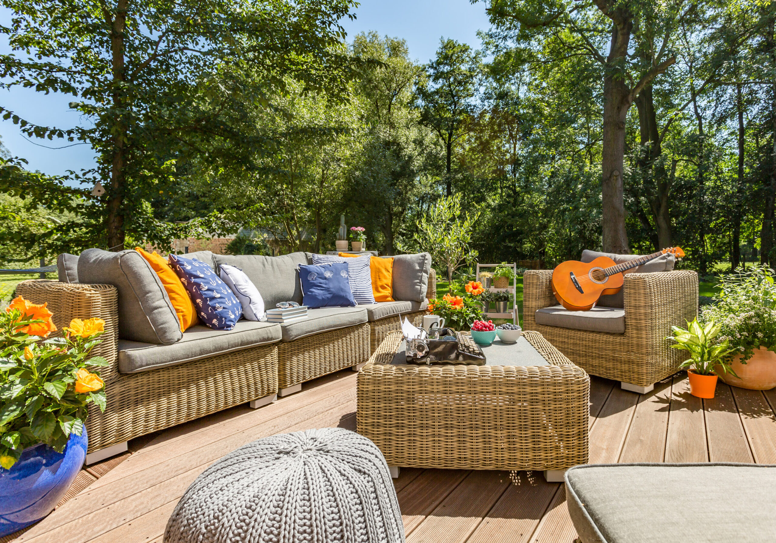 outdoors living room with guitar