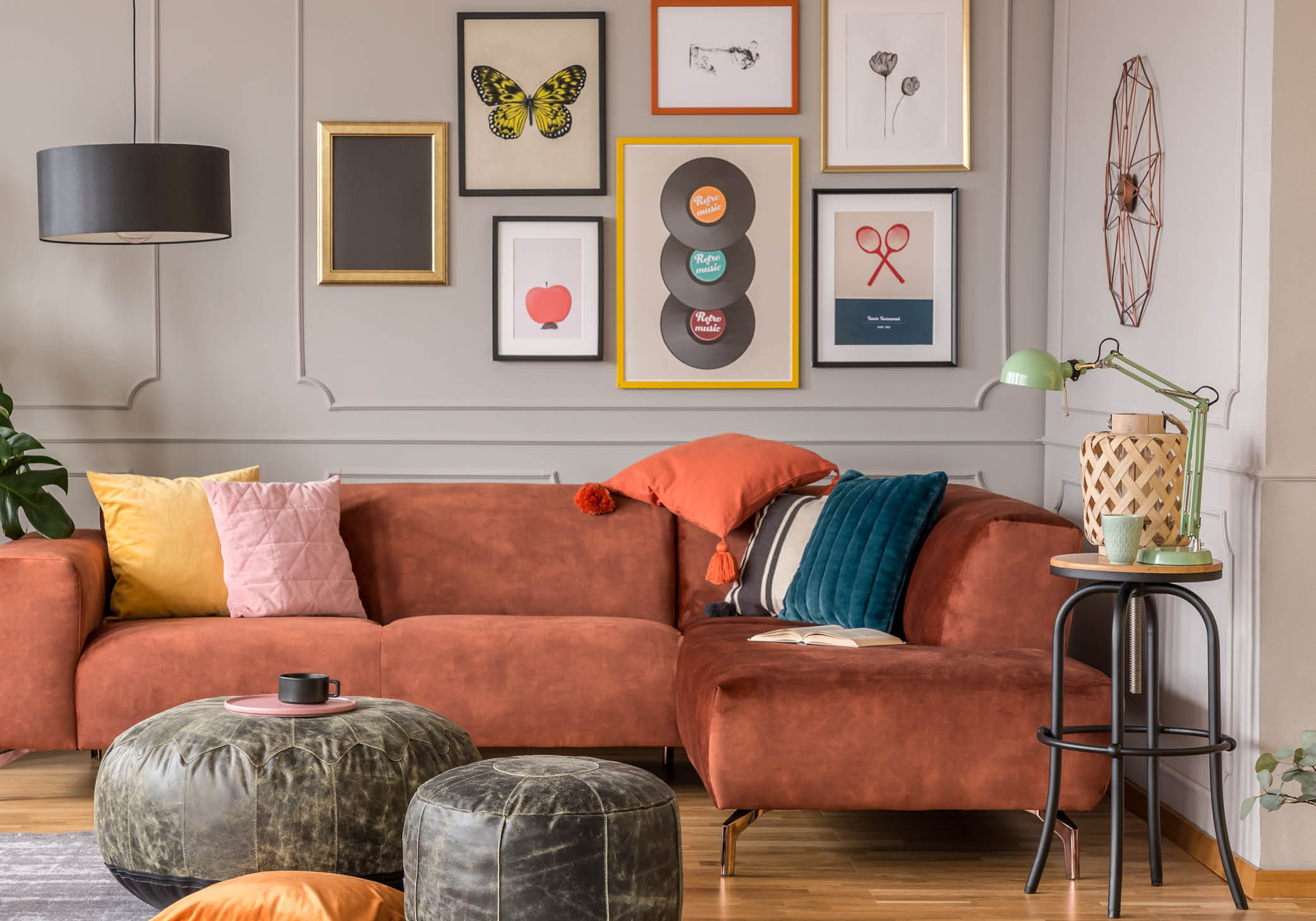 living room with many objects