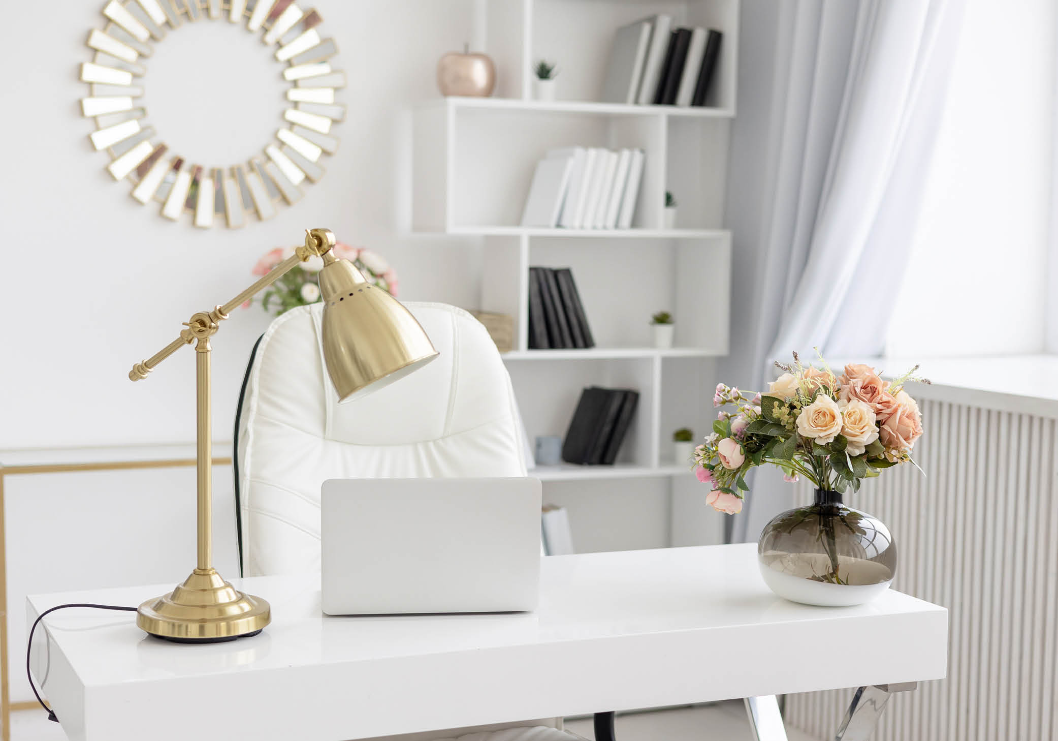 clean and white home office