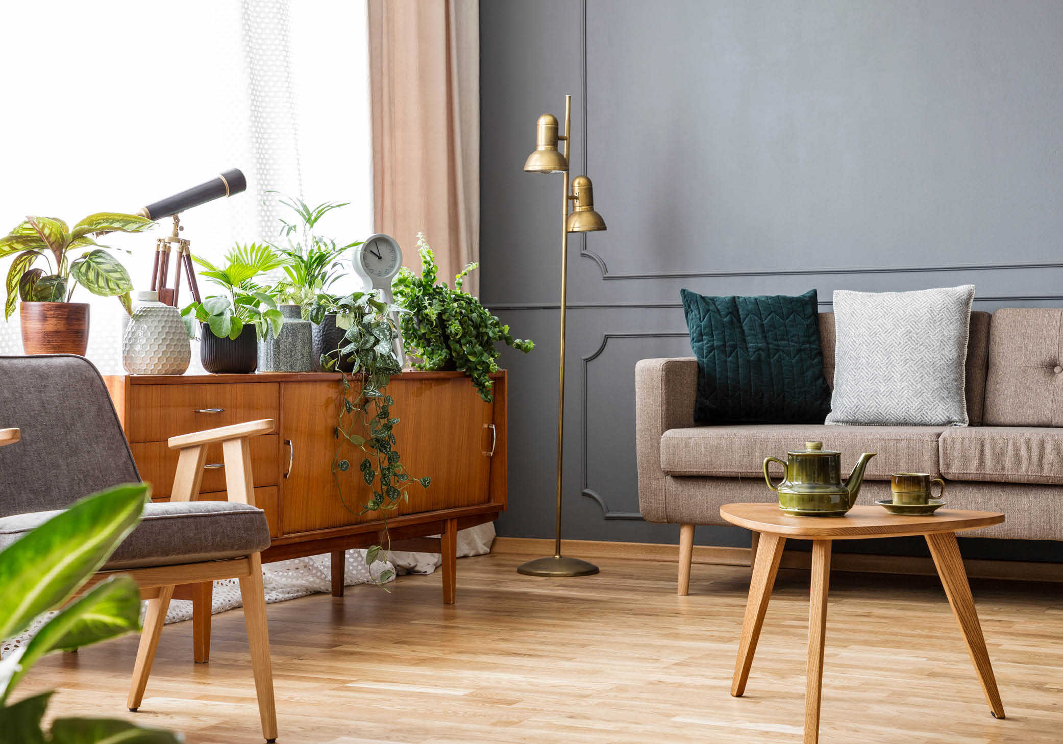 Living room with wooden furniture